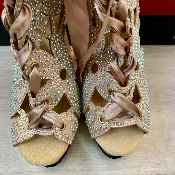 Pleaser Gold Flower Cutout Lace Up Stiletto Boots - Picture 5 of 11